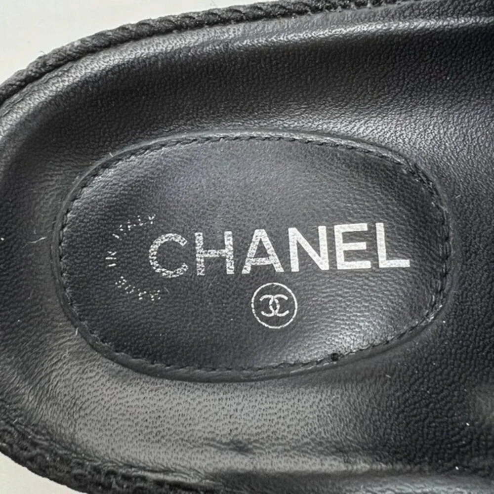 Chanel Quilted Fabric Logo Double Strap Flat Sandals Size 40